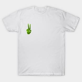 Neon Green Peace Sign Skeleton Hand T-Shirt